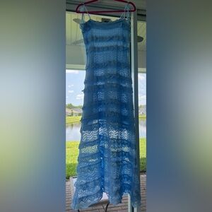 Zara Pointelle Knit Dress - Light blue